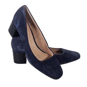 J. Jill Women’s Navy Suede Pumps 7M Block Heel, Light Academia, Quiet Luxury